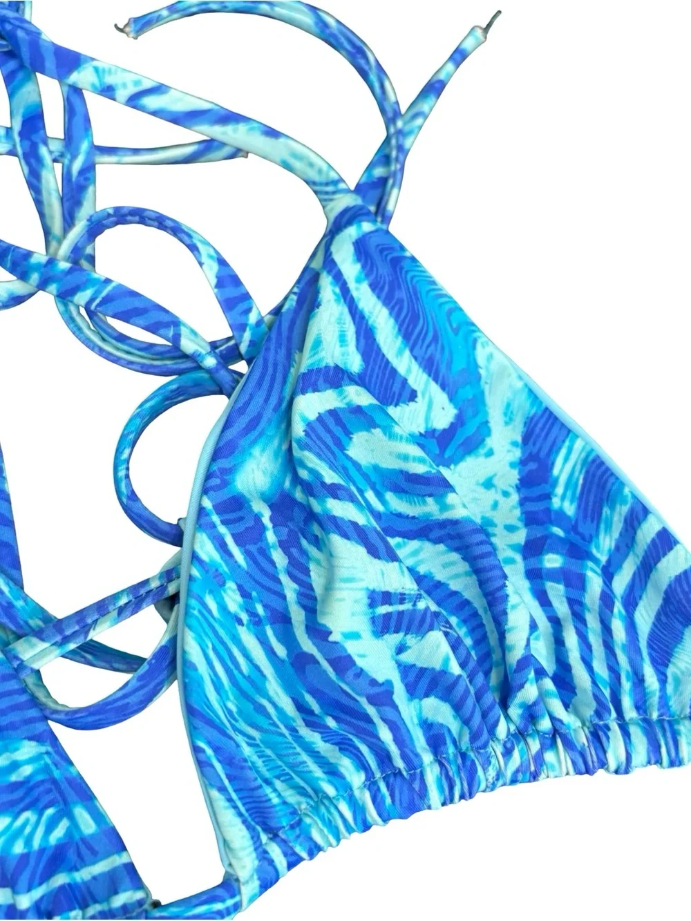 Frankies Bikinis Tia Triangle Bikini Top in the Electric Blue print Size Small